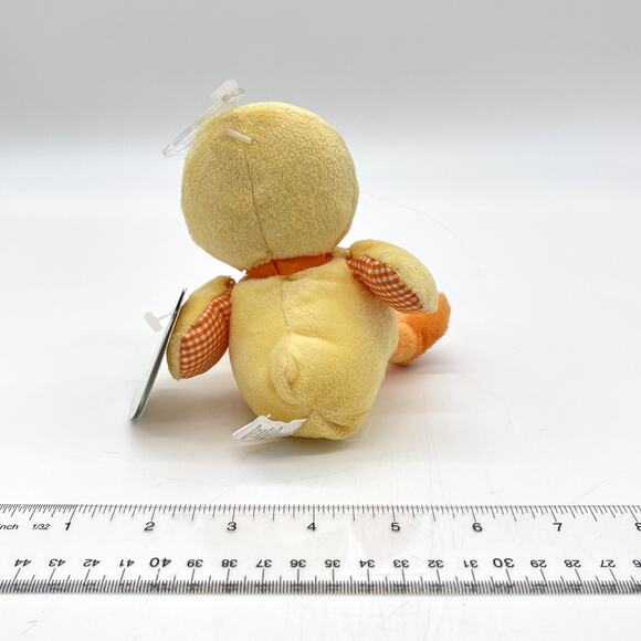 NWT Prestige Baby Small Yellow Plush Duck Orange Bow Gingham Checked Wings Feet - Picture 5 of 8